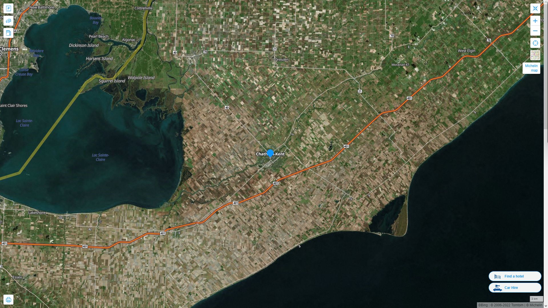 Chatham Canada Autoroute et carte routiere avec vue satellite